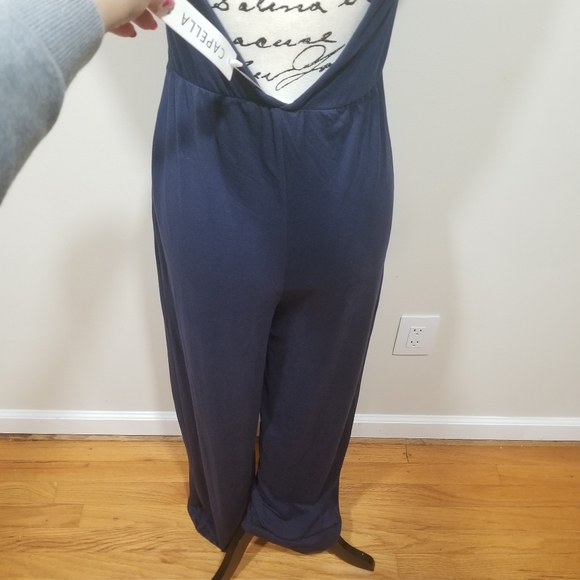 CAPELLA New!! Dark Blue Sleeveless Stretch Jumpsuit Size L, Cut in the front. - Picture 7 of 14